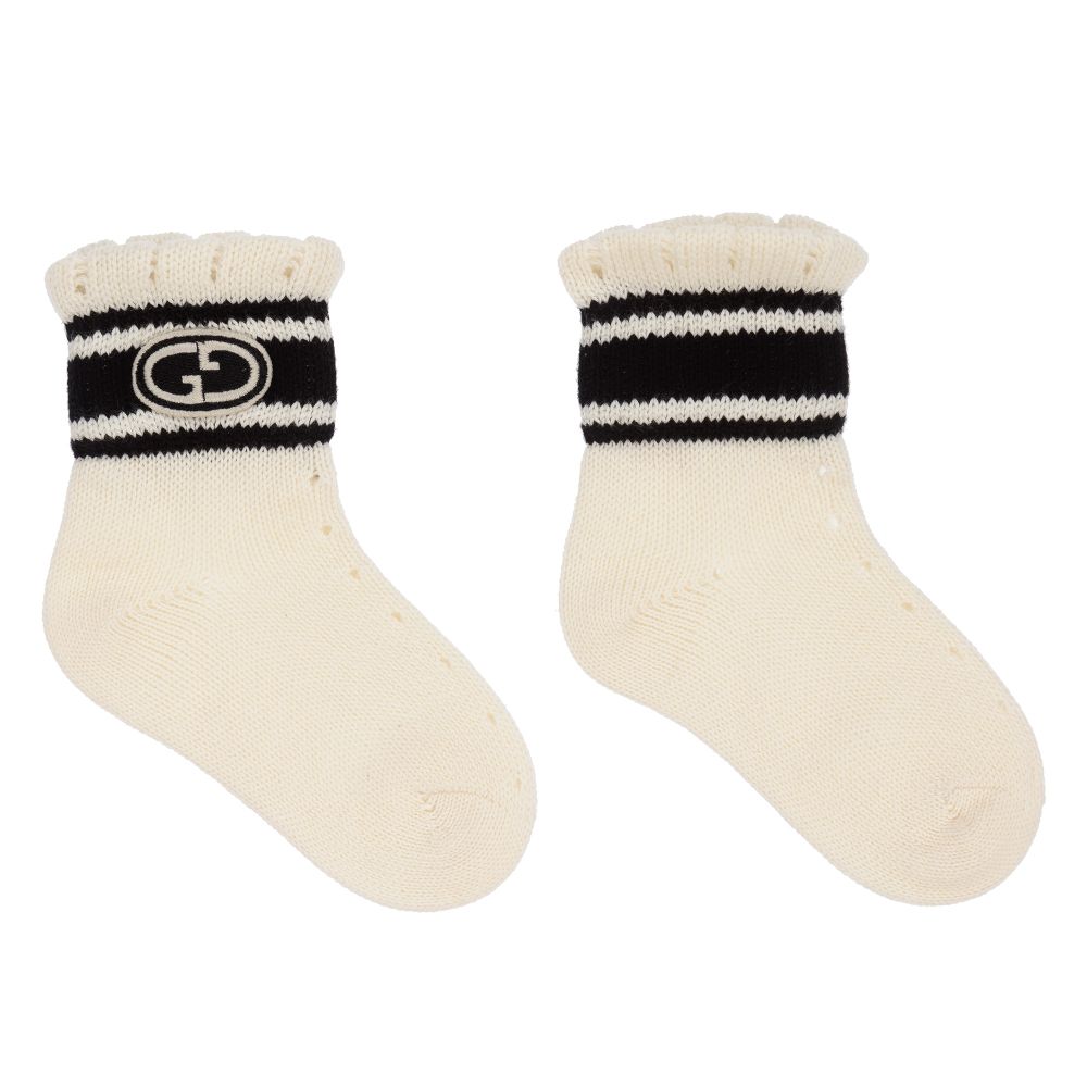 Girls White GG Cotton Short Socks