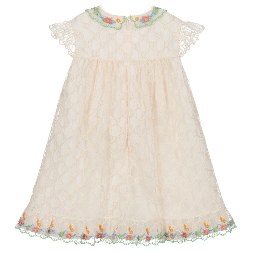 Baby Ivory GG Embroidered Dress
