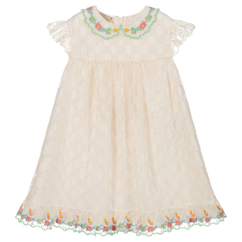 Baby Ivory GG Embroidered Dress