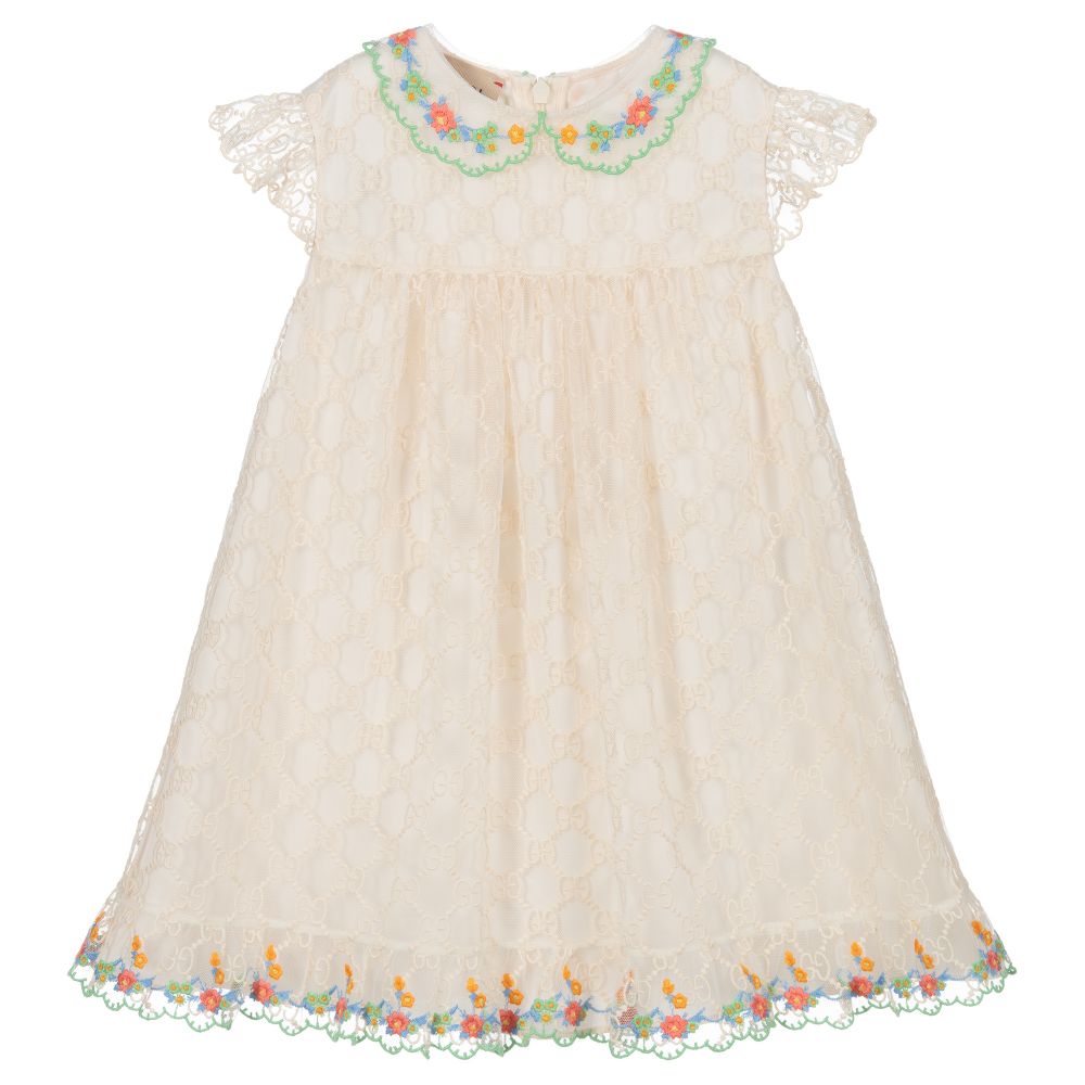Robe bébé en broderie GG ivoire