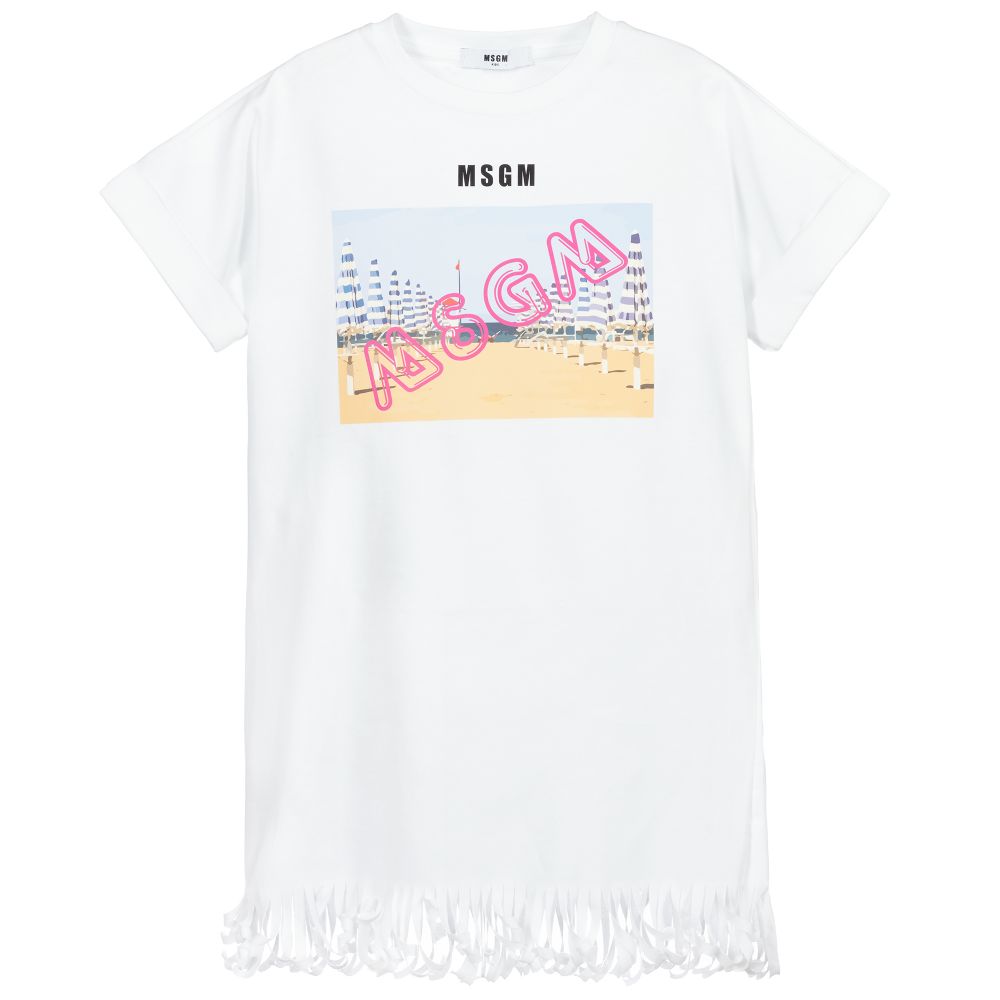 Girls White Logo Print Jersey Dress