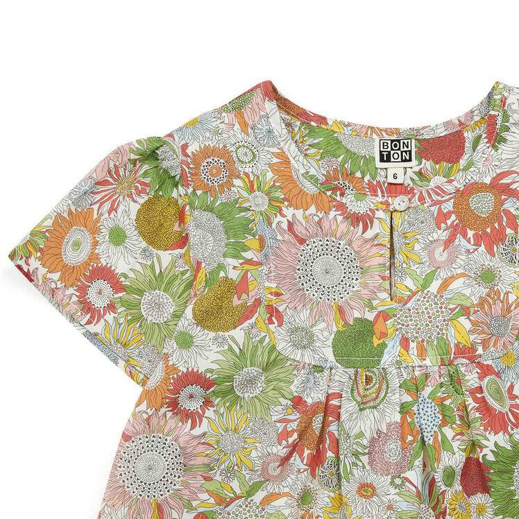 Girls Green Flowers Cotton Top