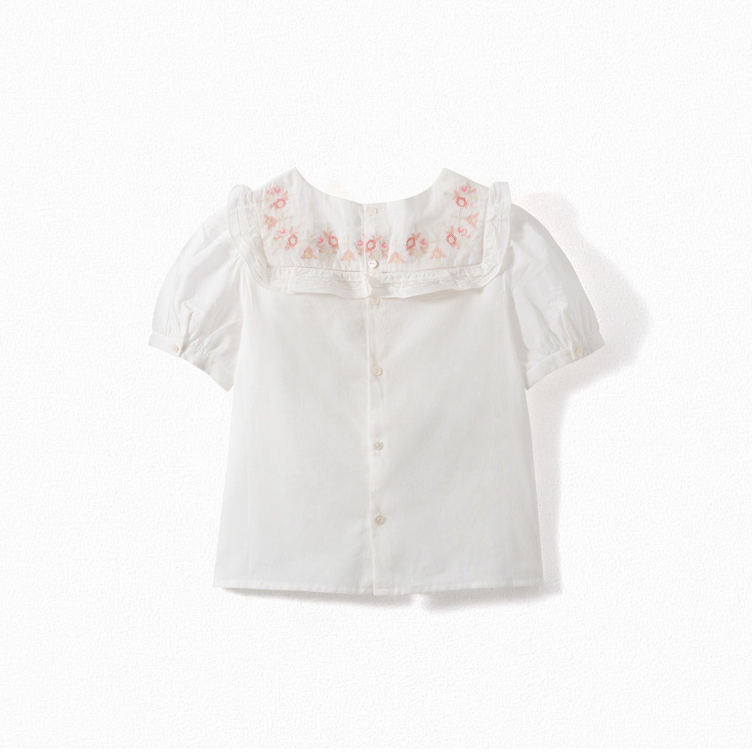 Girls White Ruffle Cotton T-Shirt