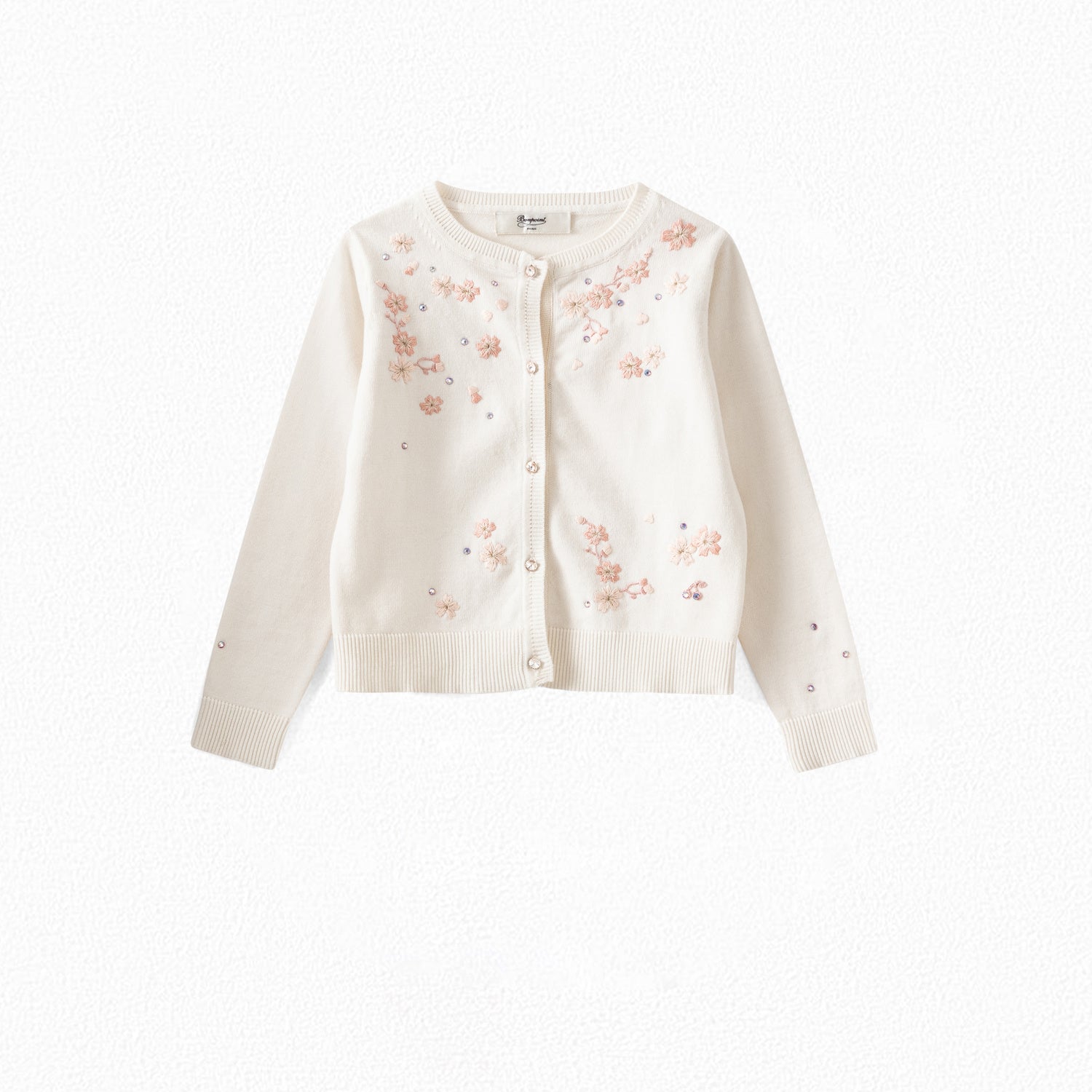 Girls White Embroidered Cotton Cardigan