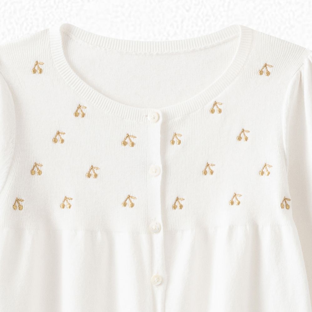 Girls White Cherry Cotton Cardigan
