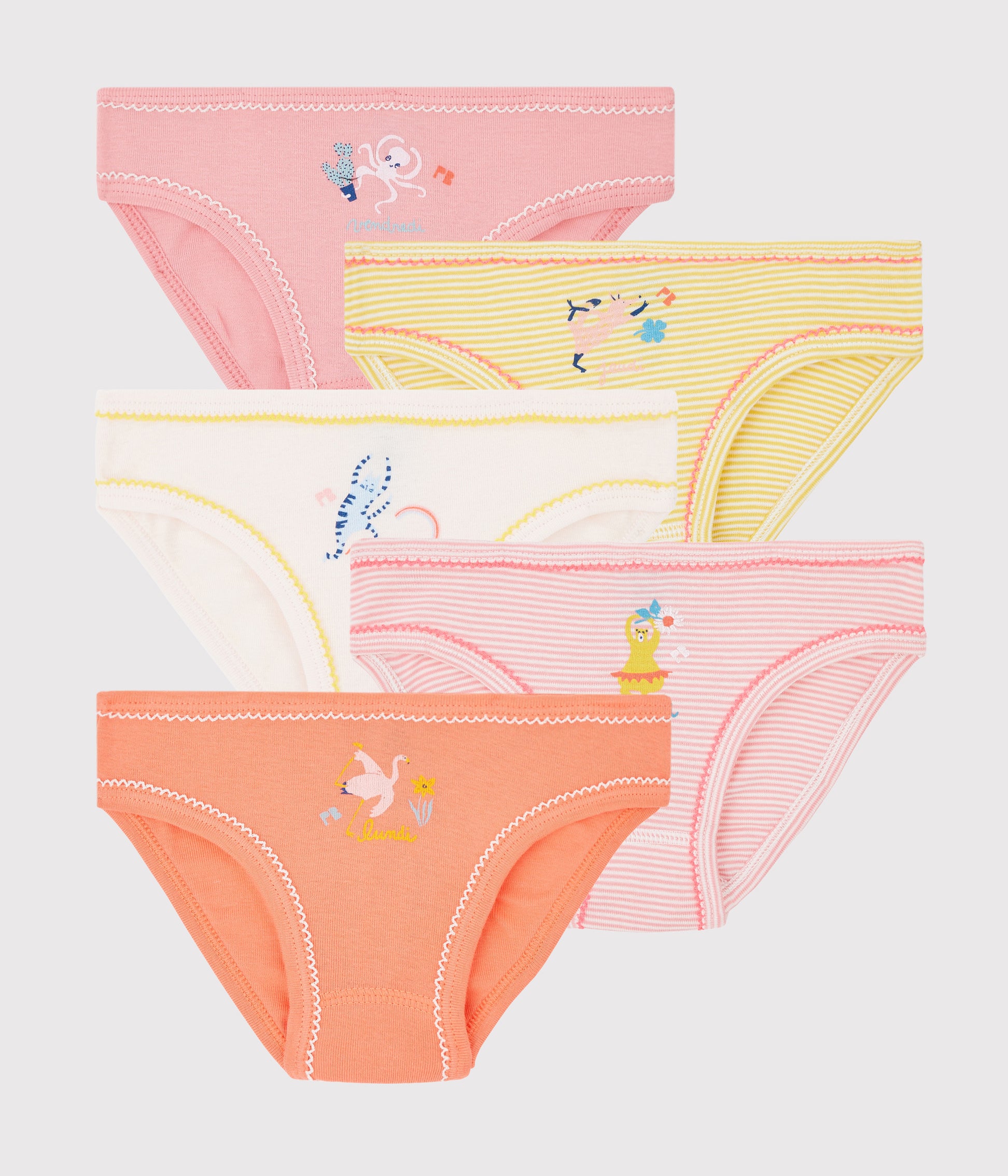 Girls Multicoloe Cotton Underwear Sets (5Pieces)