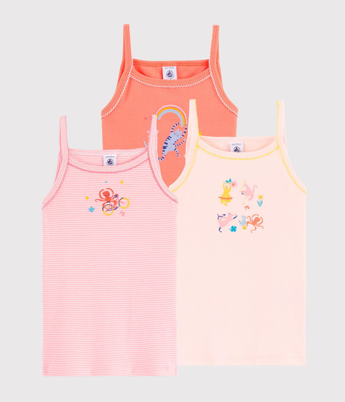 Girls Multicolor Cotton Vest Sets (3 Pieces)
