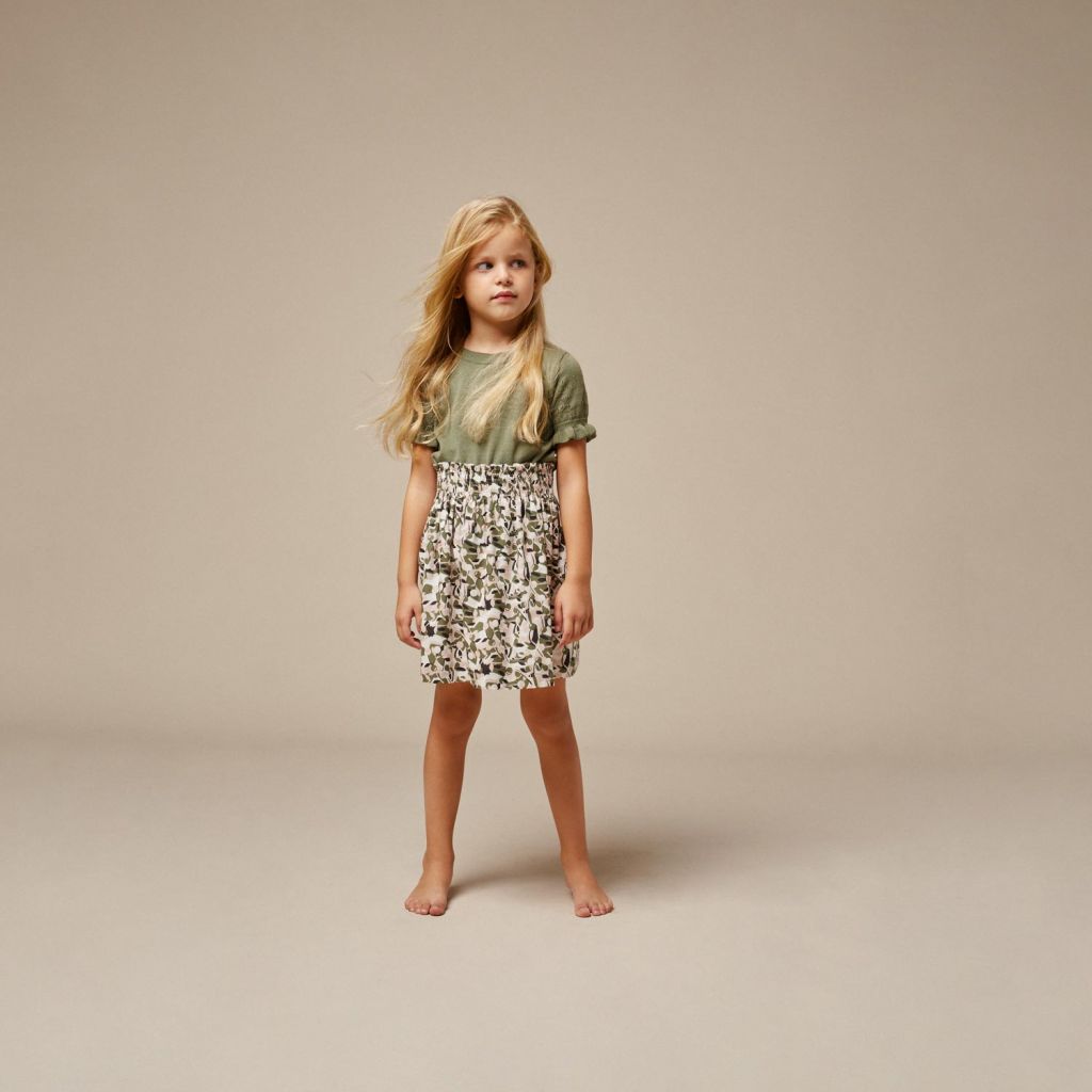 Girls Dark Khaki Printing Cotton Skirt