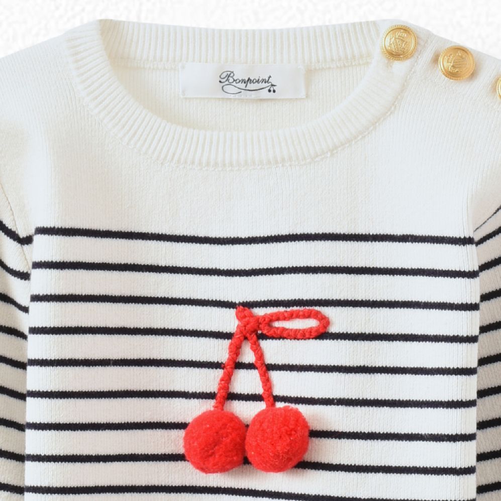 Girls White Stripes Cotton Sweater
