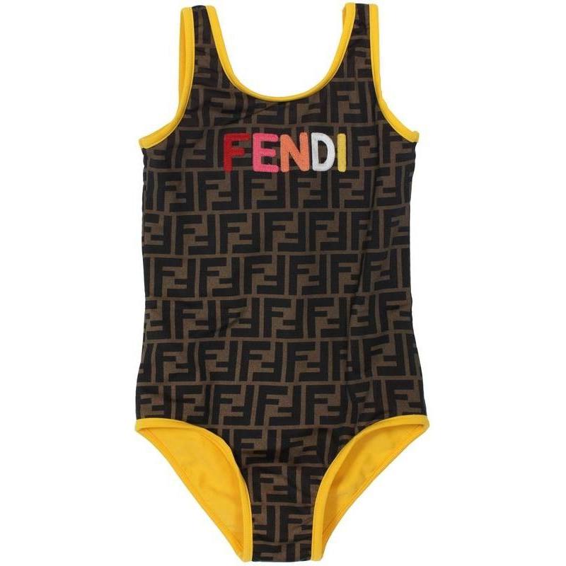 Girls Brown Logo Swimsuit