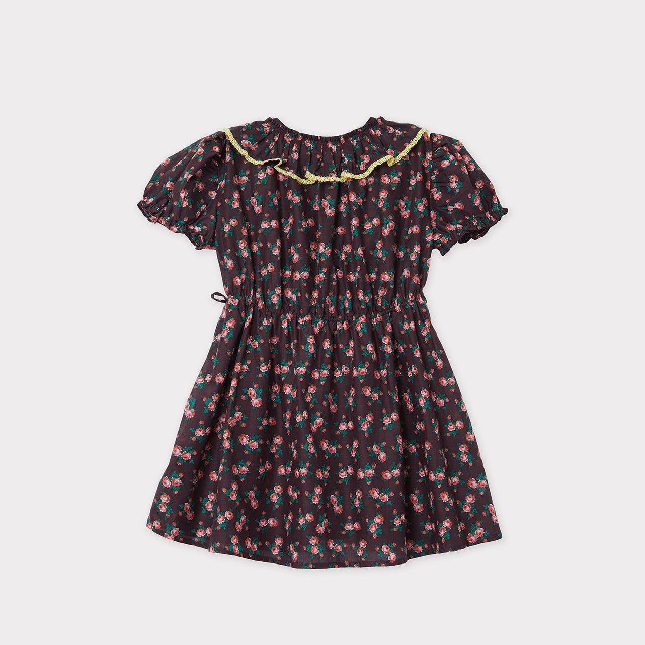 Girls Dark Brown Floral Cotton Dress