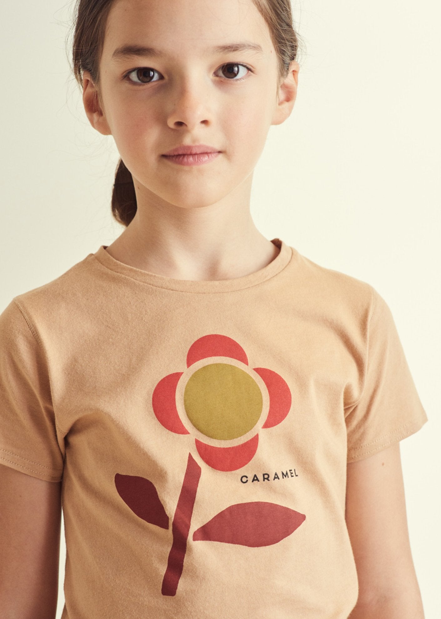 Boys & Girls Camel Flower Cotton T-Shirt