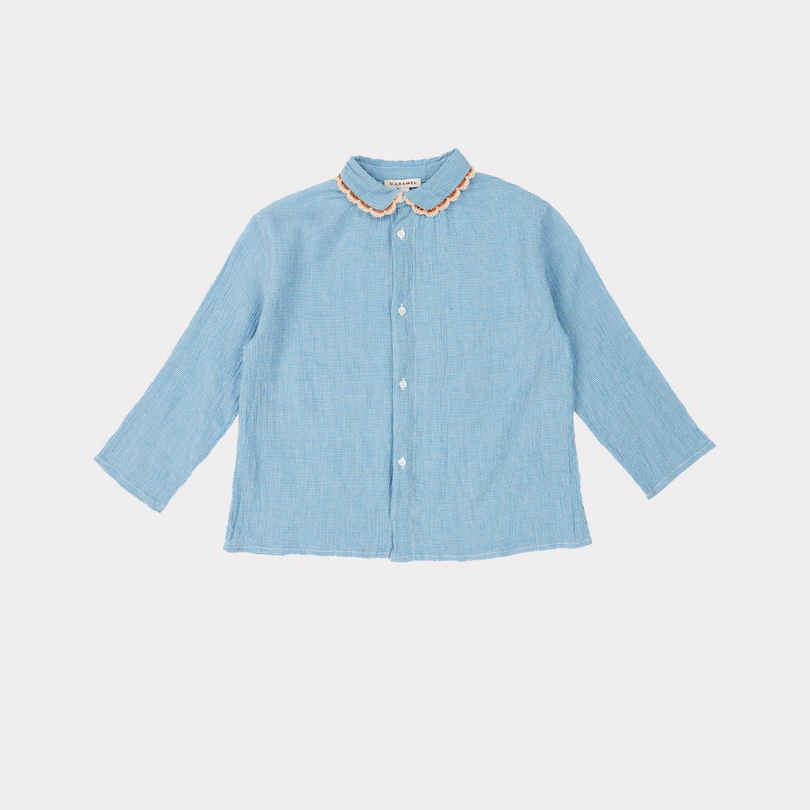 Chemise en coton à carreaux bleue pour fille