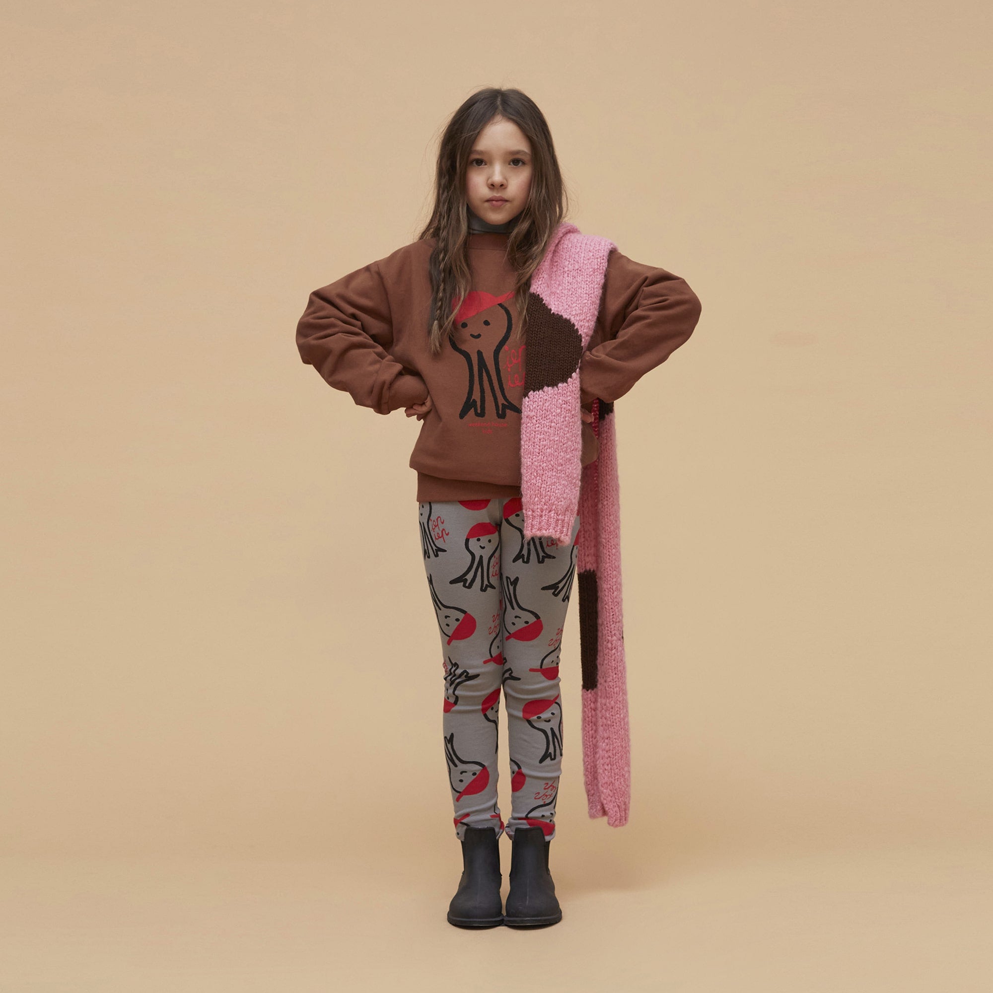 Boys & Girls Brown Printed Cotton Sweatshirt