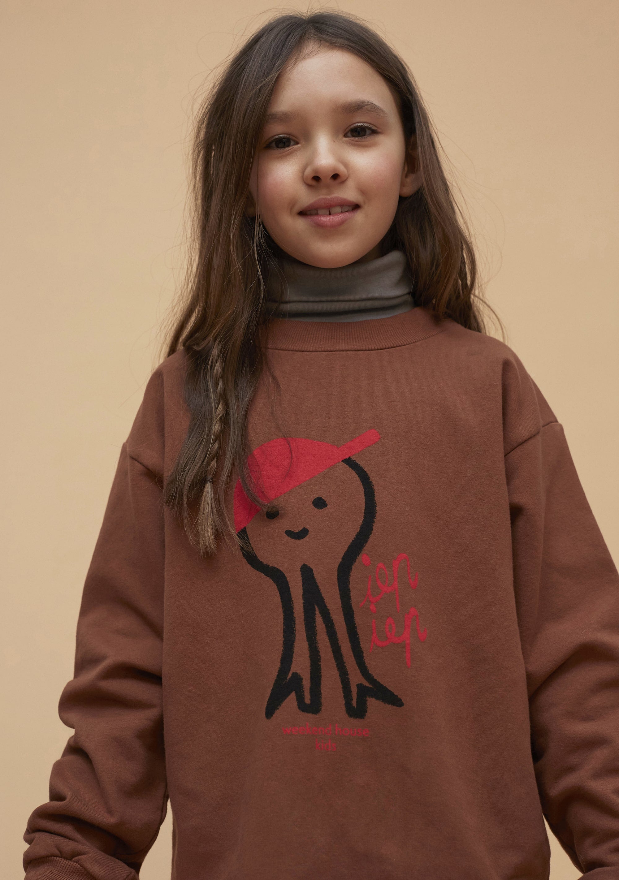 Boys & Girls Brown Printed Cotton Sweatshirt