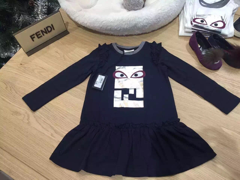 Girls Blue  Cotton Jersey 'FF Monster' Dress - CÉMAROSE | Children's Fashion Store