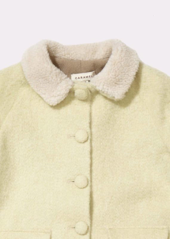 Girls Light Green Fur Collar Wool Coat With Patch Pocket - CÉMAROSE | Children's Fashion Store - 3