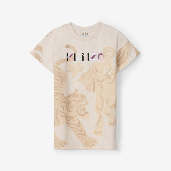 Girls Beige Logo Cotton Dress