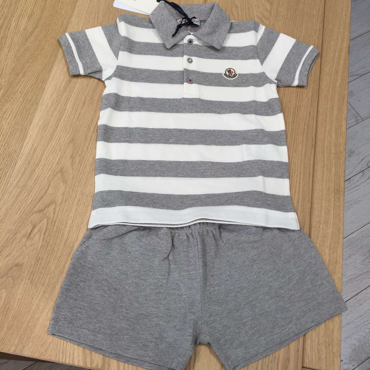 Baby Boys Grey Striped Polo Shirt & Short Set - CÉMAROSE | Children's Fashion Store