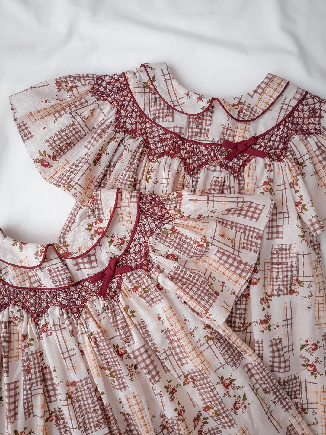 Girls Beige Floral Cotton Dress