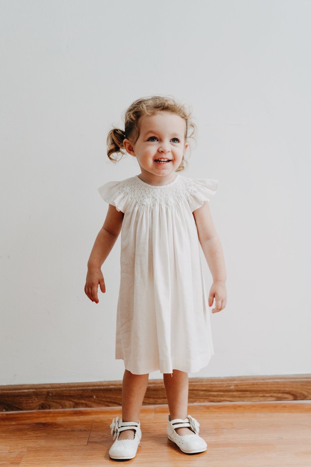 Girls White Linen Dress