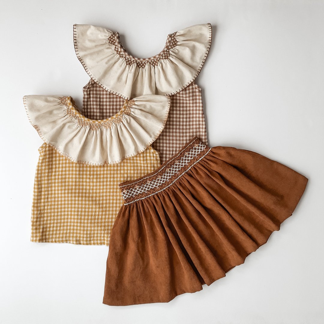 Girls Yellow Check Ruffle Cotton Blouse