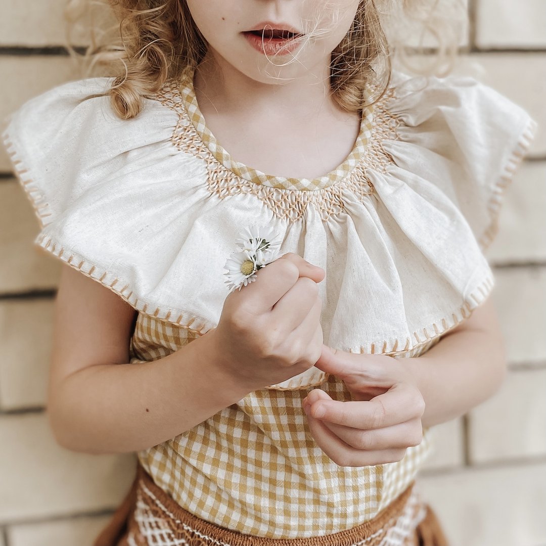 Girls Yellow Check Ruffle Cotton Blouse