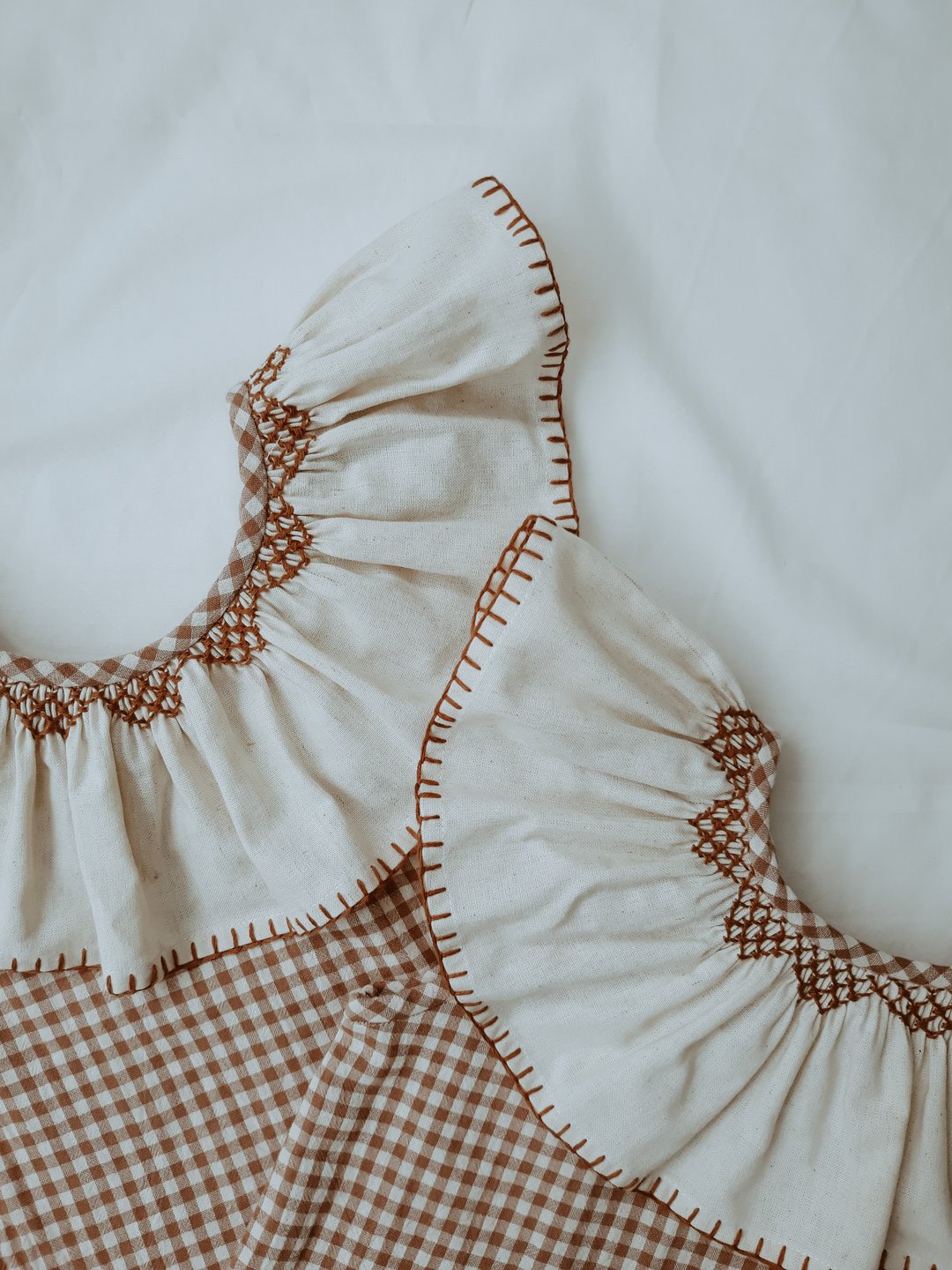 Girls Brown Check Ruffle Cotton Blouse