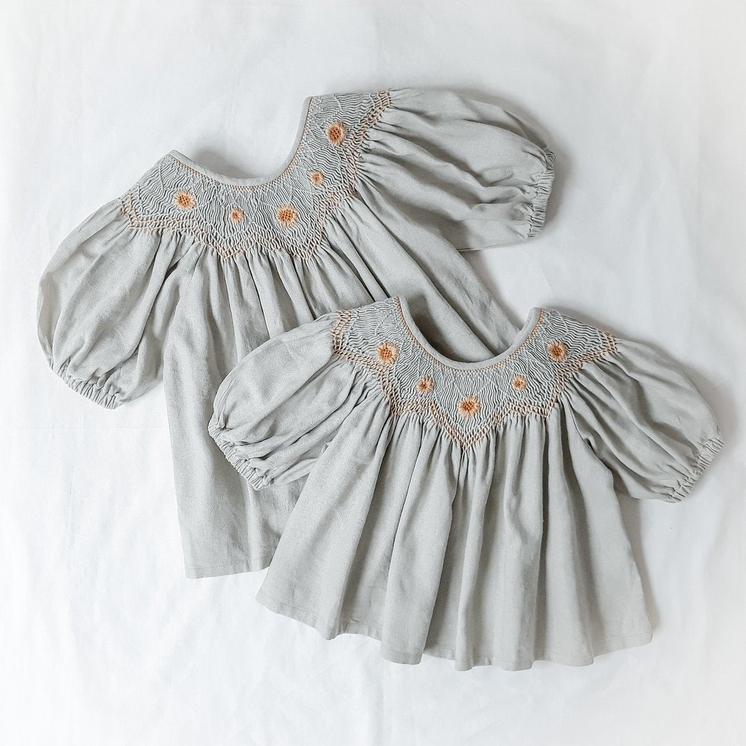 Girls Grey Embroidered Cotton Blouse