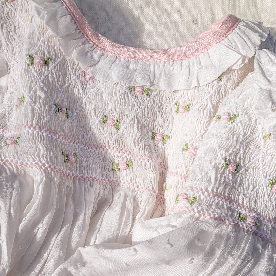 Girls White Embroidered Cotton Dress