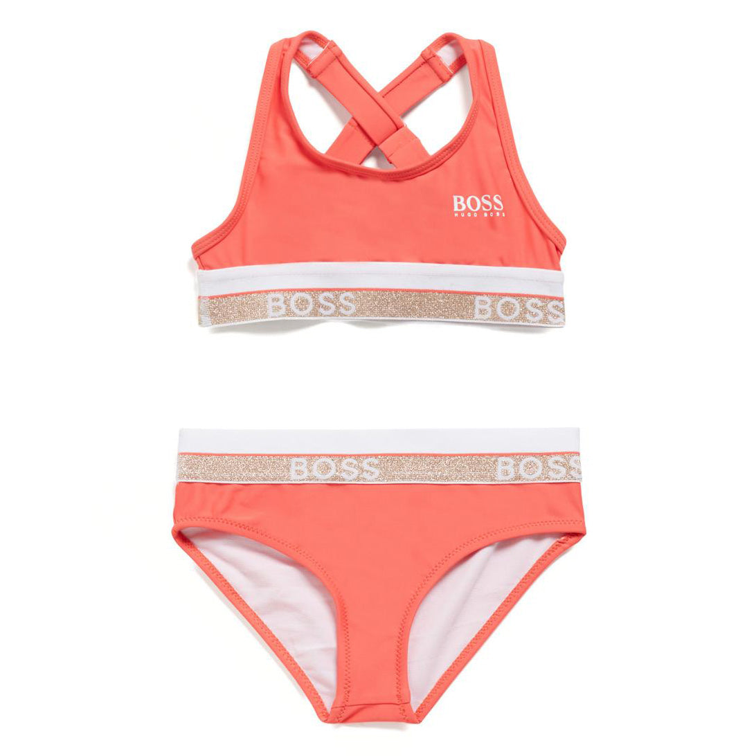 Girls Orange Logo Swimsuit