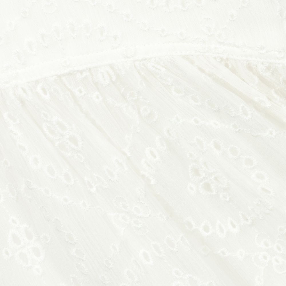 Girls White Embroidered Silk Dress