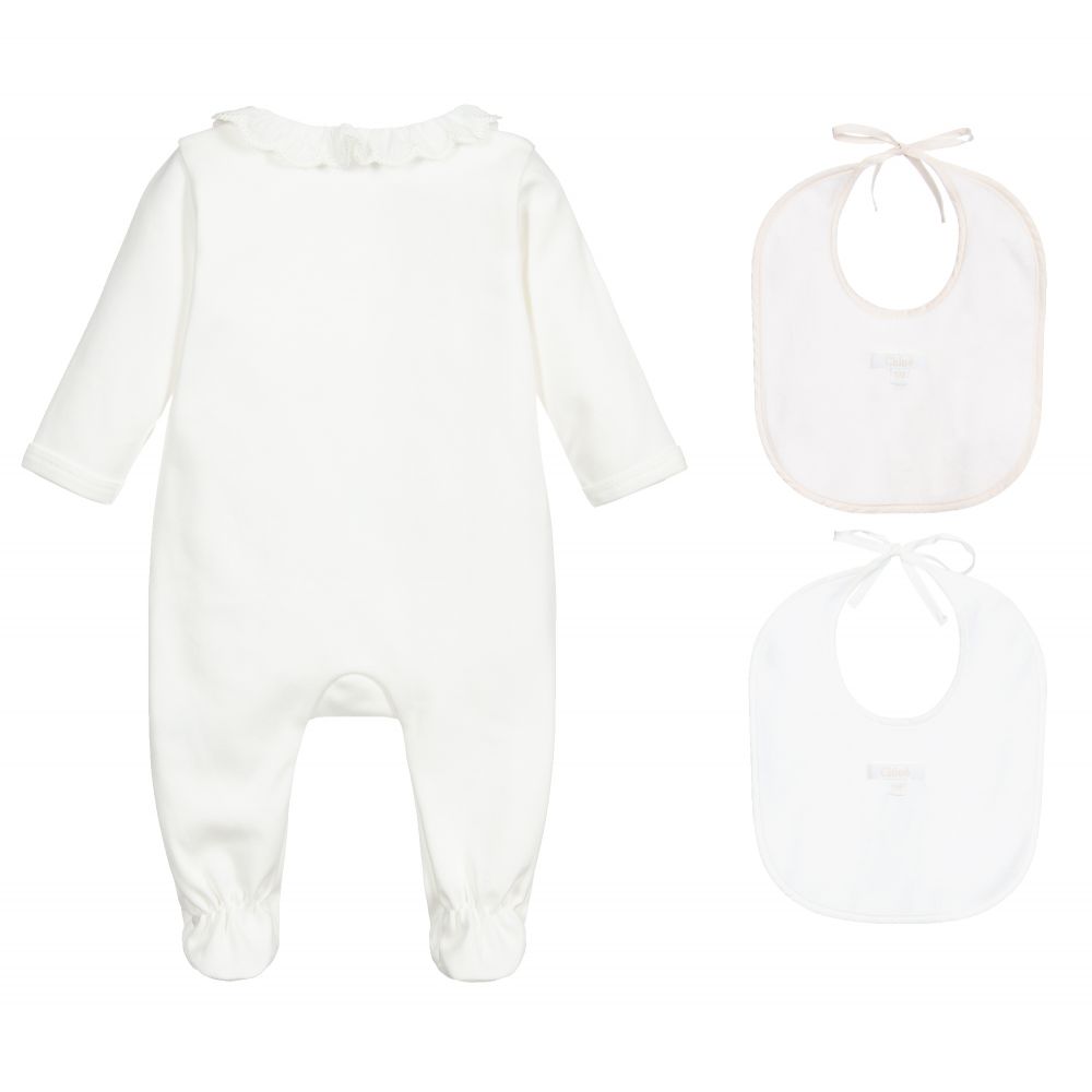 Baby Girls White Cotton Babysuit Set