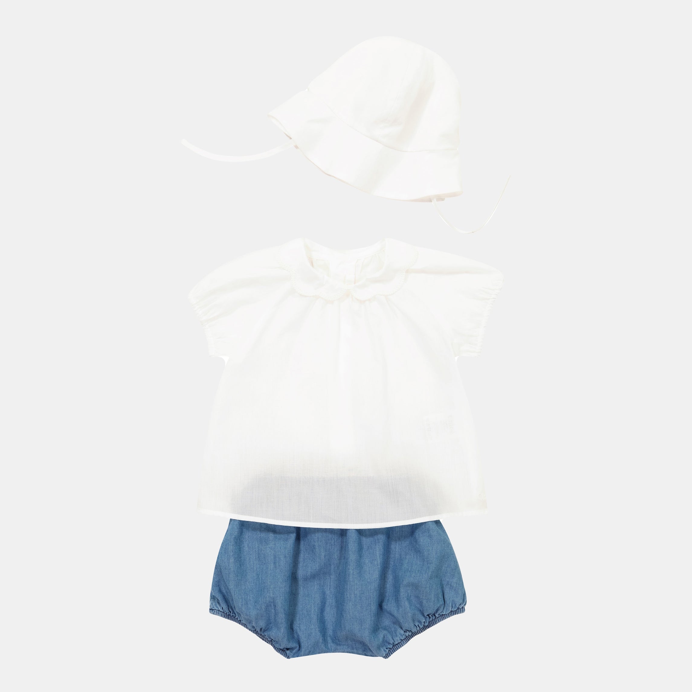 Baby Girls White & Blue Cotton Set