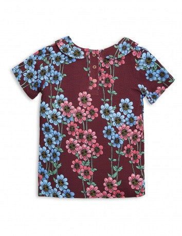 Girls Dark Red Flowers Printed T-shirt