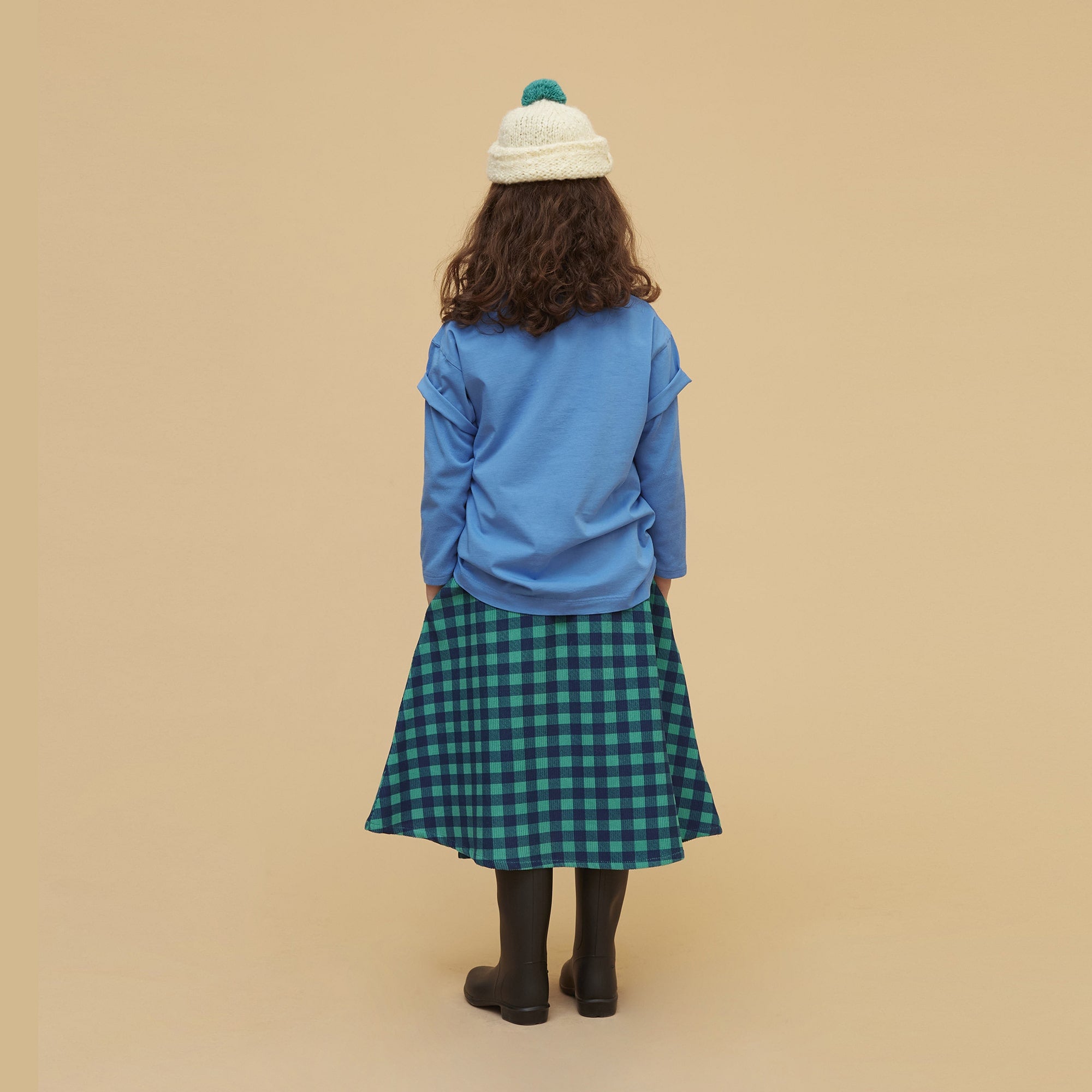 Girls Blue Check Corduroy Skirt