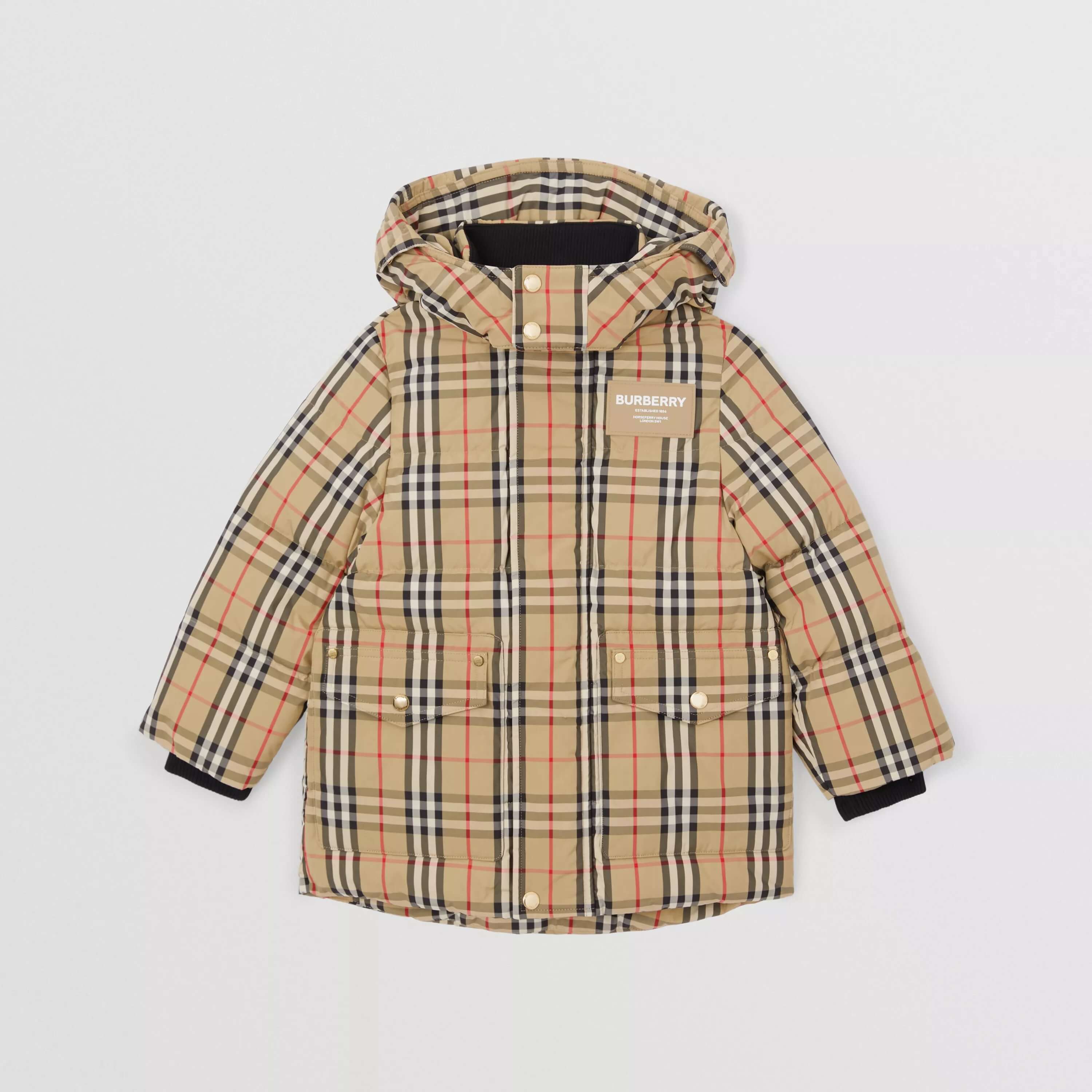 Boys & Girls Beige Check Padded Down Coat