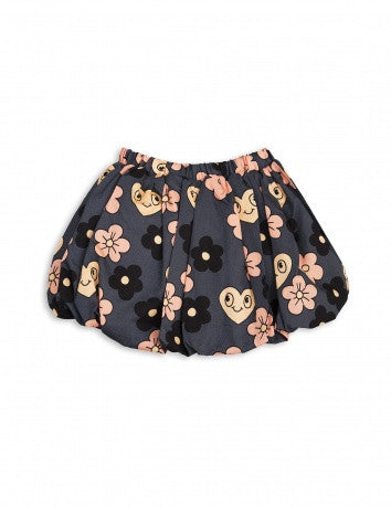 Girls Dark Grey Flowers Woven Skirt