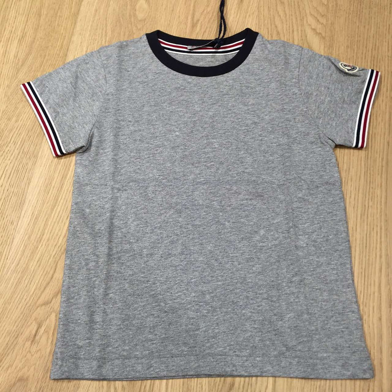 Boys&Girls Grey Cotton T-Shirt With Stripe Cuffs - CÉMAROSE | Children's Fashion Store