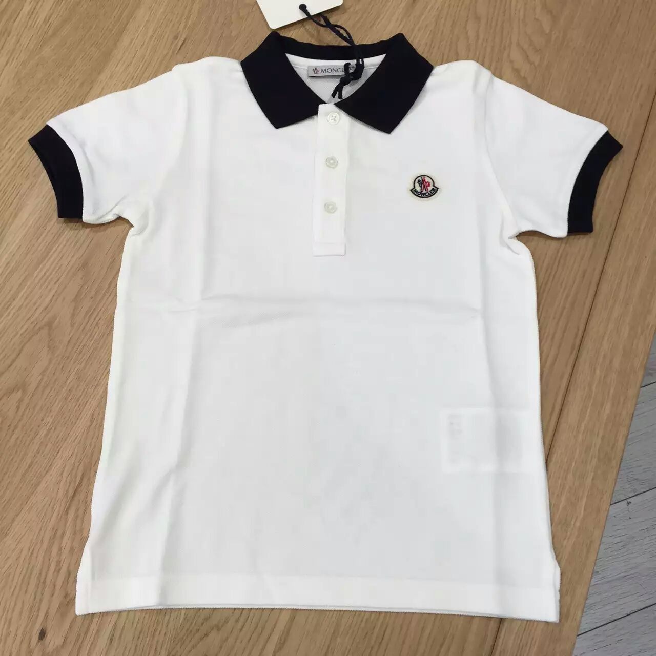 Boys White Cotton Logo Polo Shirt With Navy Blue Collar - CÉMAROSE | Children's Fashion Store