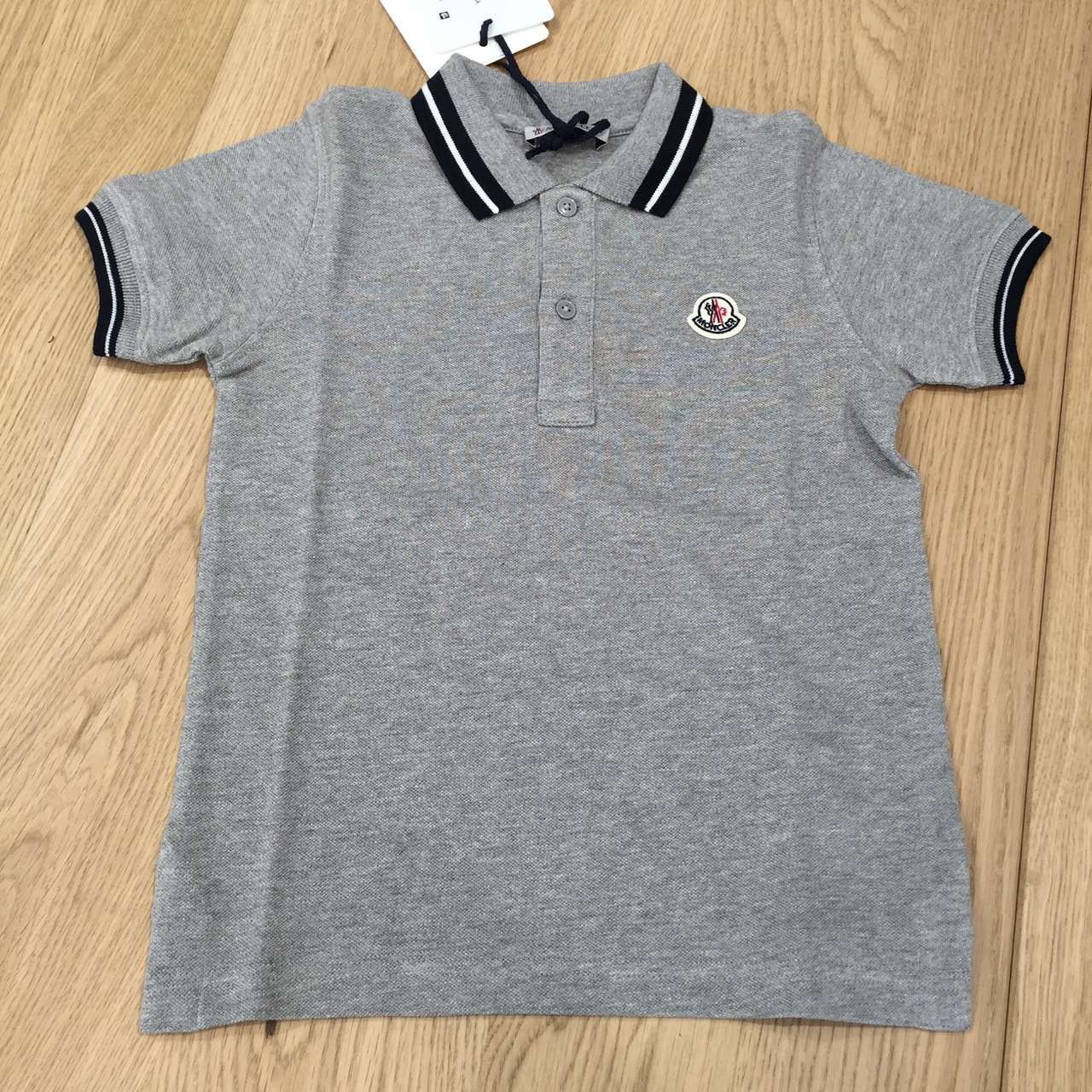 Boys Grey Cotton Logo Polo Shirt With Striped Trims Collar - CÉMAROSE | Children's Fashion Store