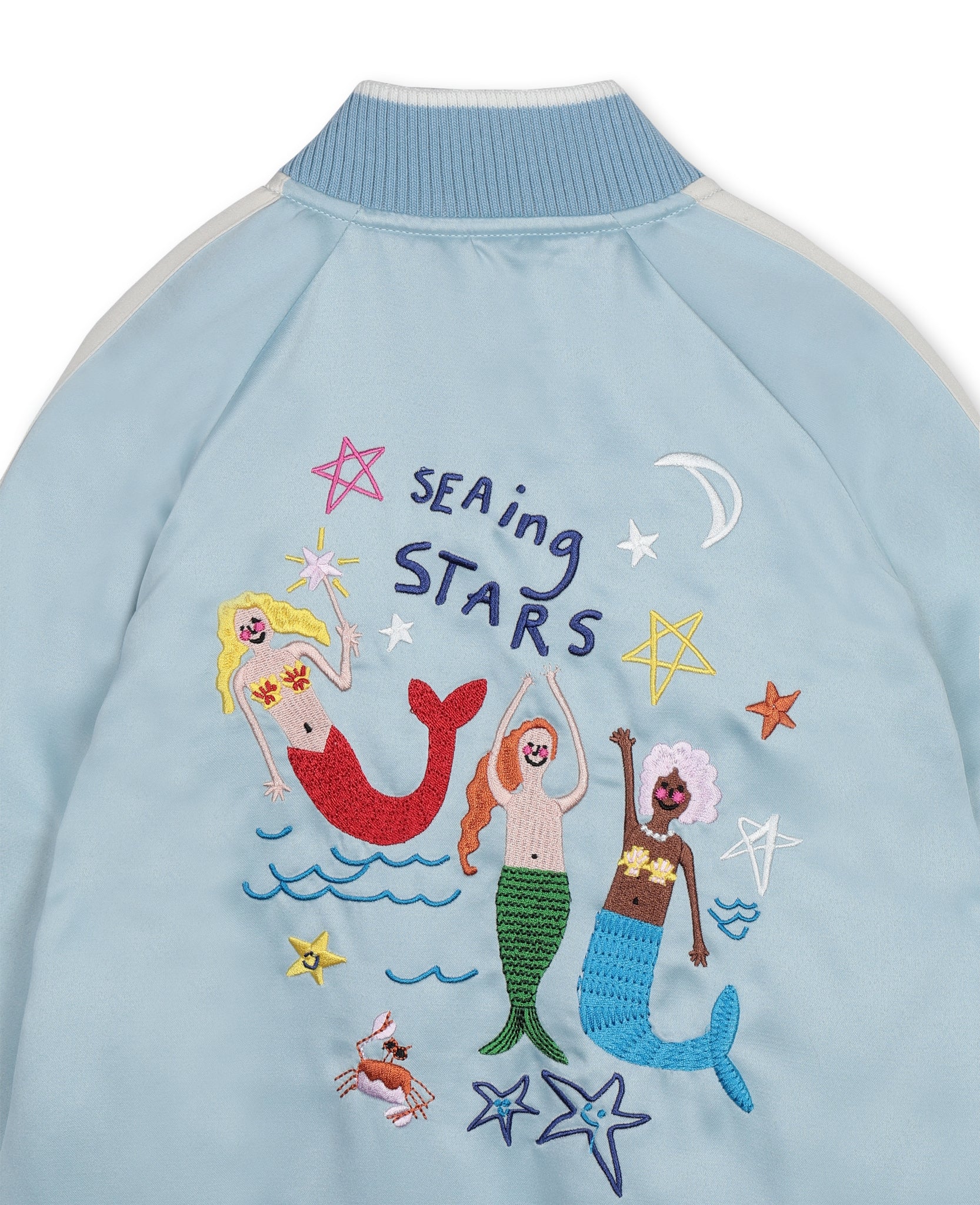Girls Sea Blue Embroidered Jacket