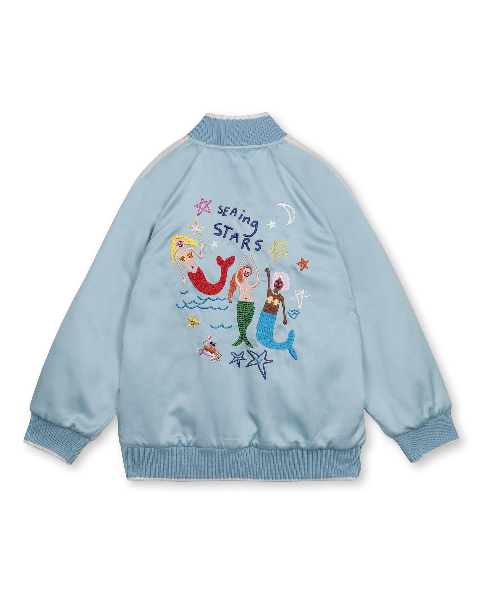 Girls Sea Blue Embroidered Jacket