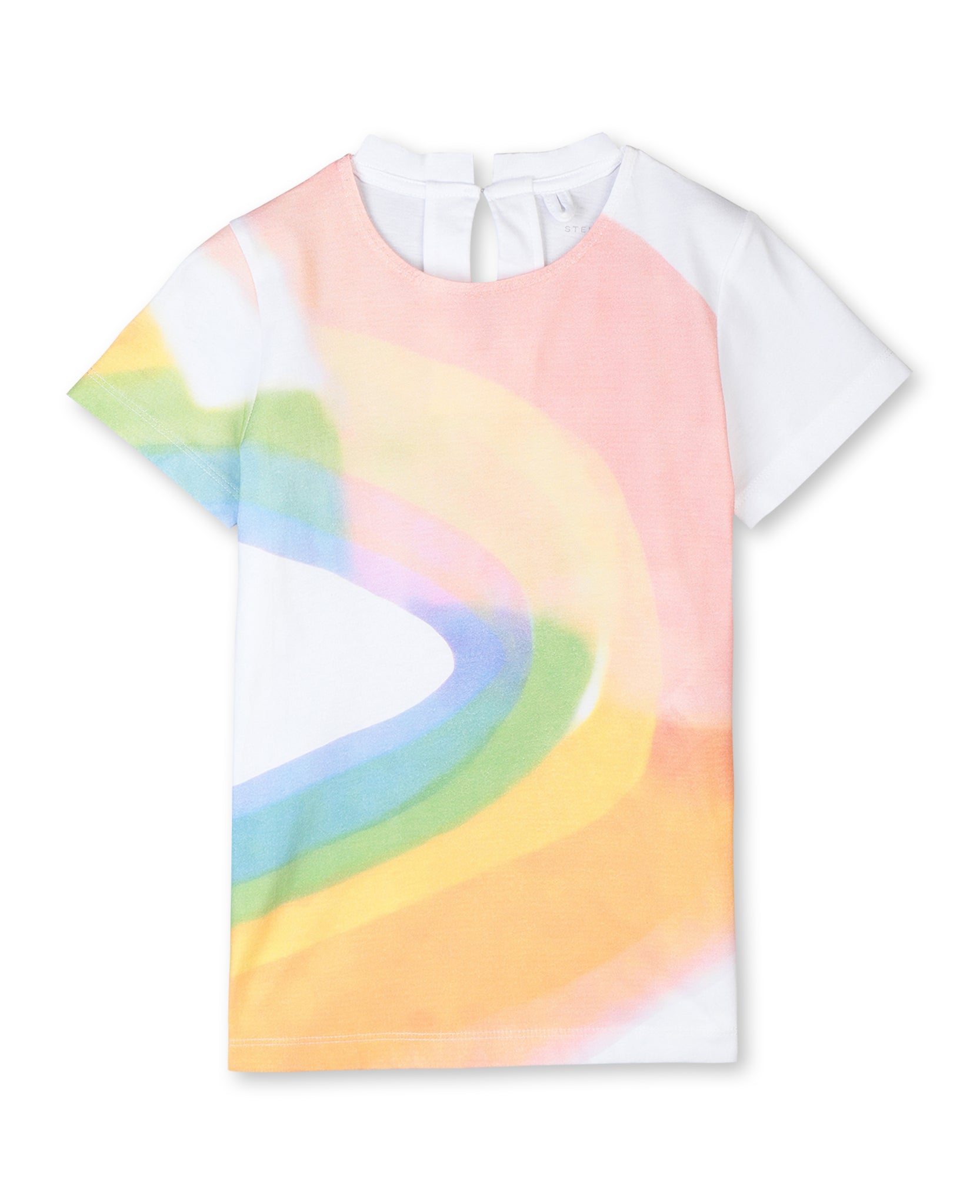 Girls White Rainbow Watercolor Cotton T-shirt