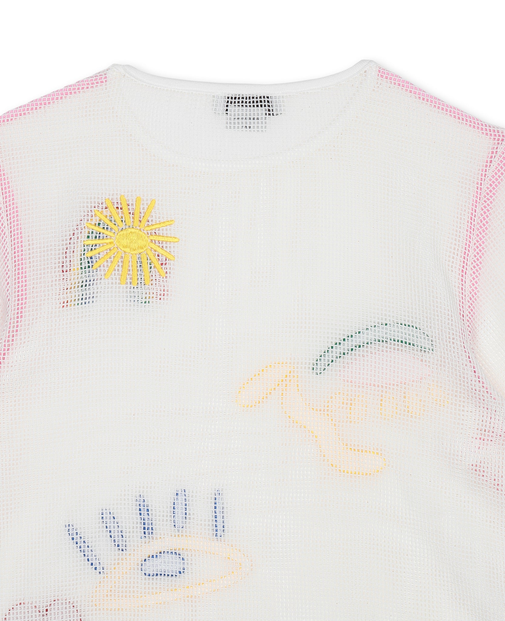 Girls White Mesh Embroidered Cotton T-shirt