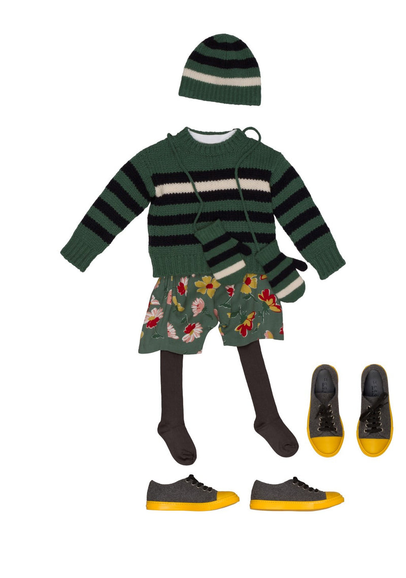 Girls Sage Green Striped Wool Knitted Sweater - CÉMAROSE | Children's Fashion Store - 2