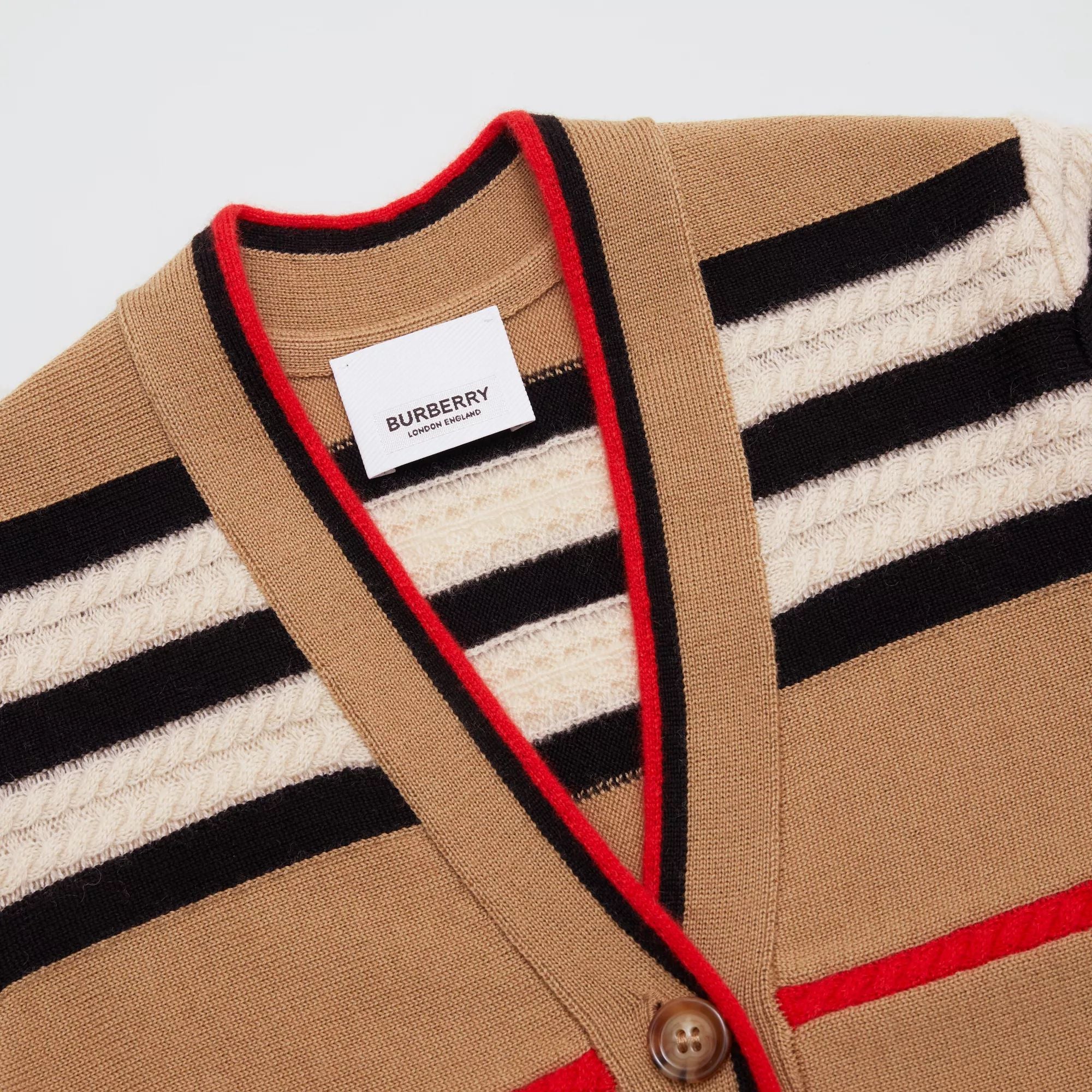 Girls Beige Stripes Wool Cardigan