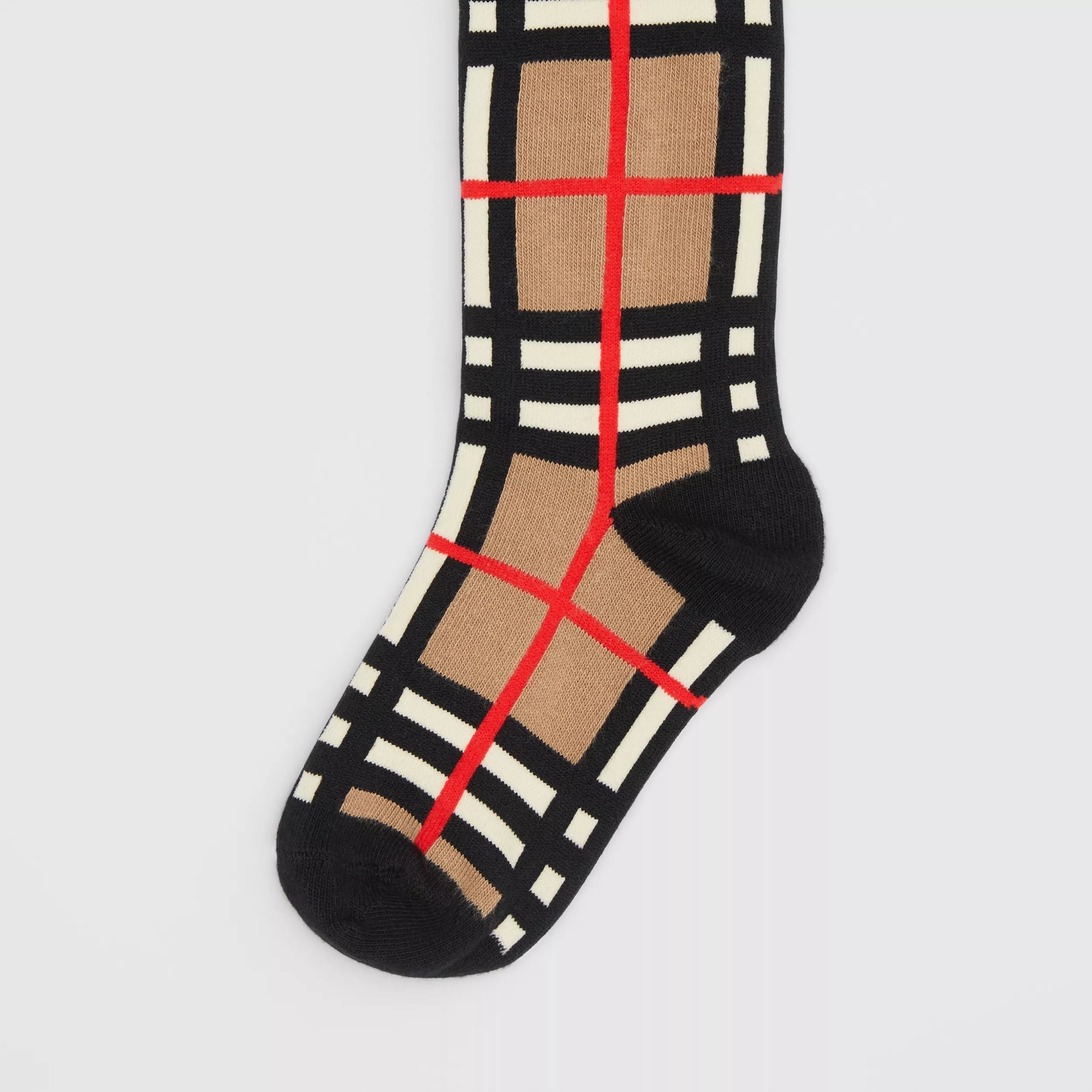 Girls Beige Check Cotton Tights