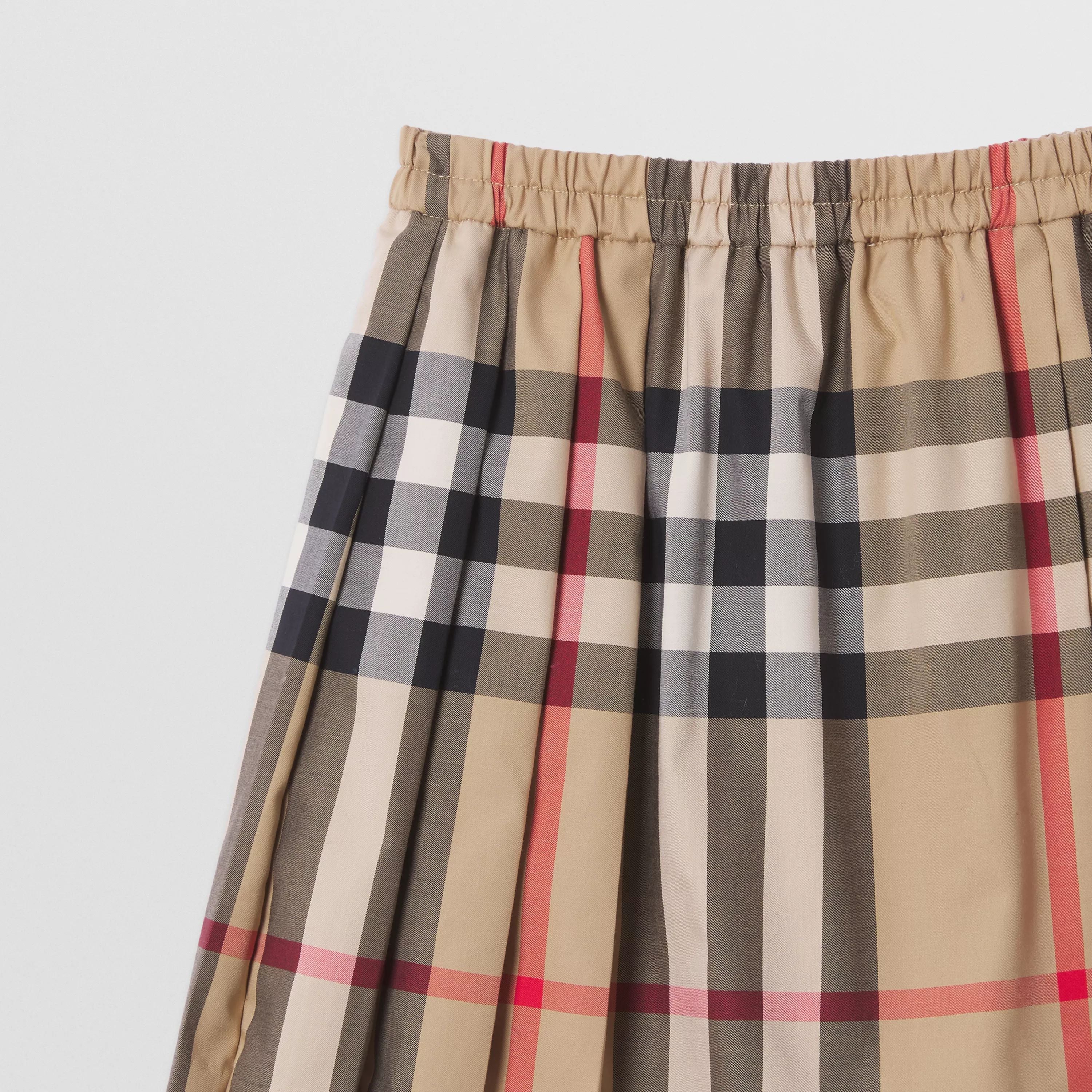 Girls Beige Check Cotton Skirt