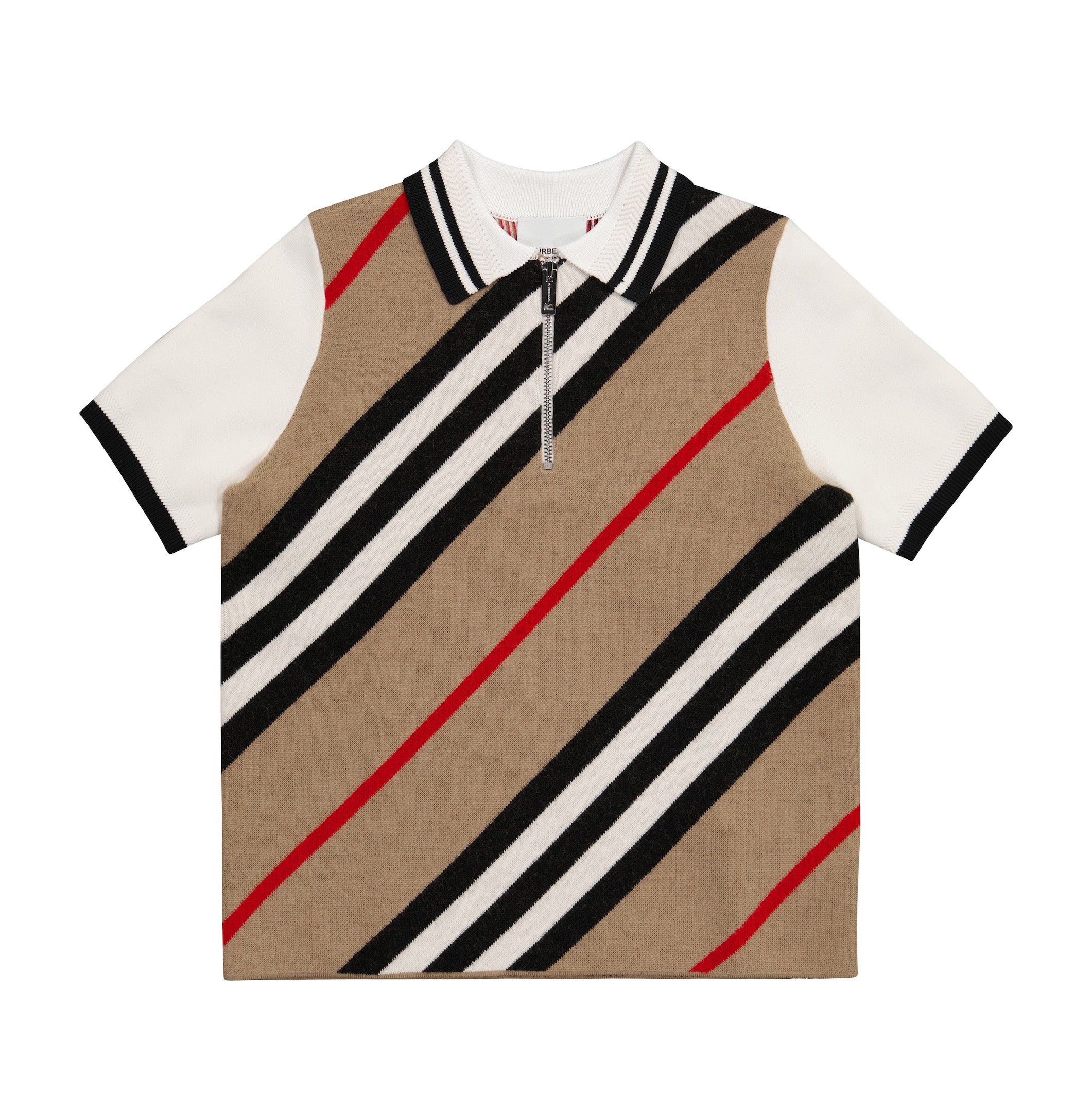 Boys Beige Stripes Wool Polo Shirt